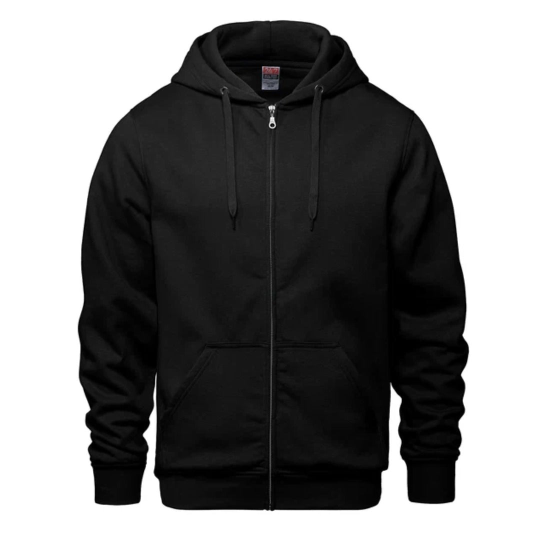 Cotton Fleece Full Zip Hoodie — Black