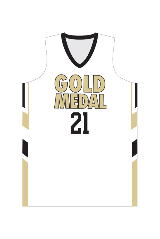 White Custom Gold Medal Basketball Jersey